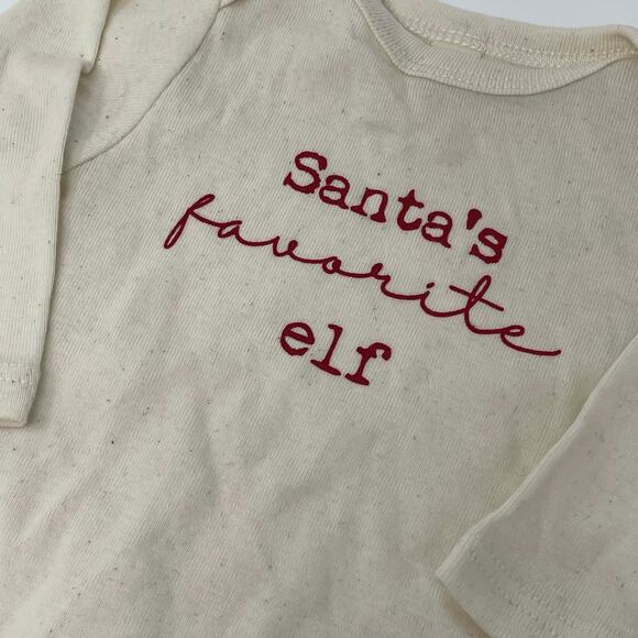 Tenth & Pine Santa's Favorite Elf Christmas Cream Red Baby Onesie 0-3 Months - Picture 3 of 6